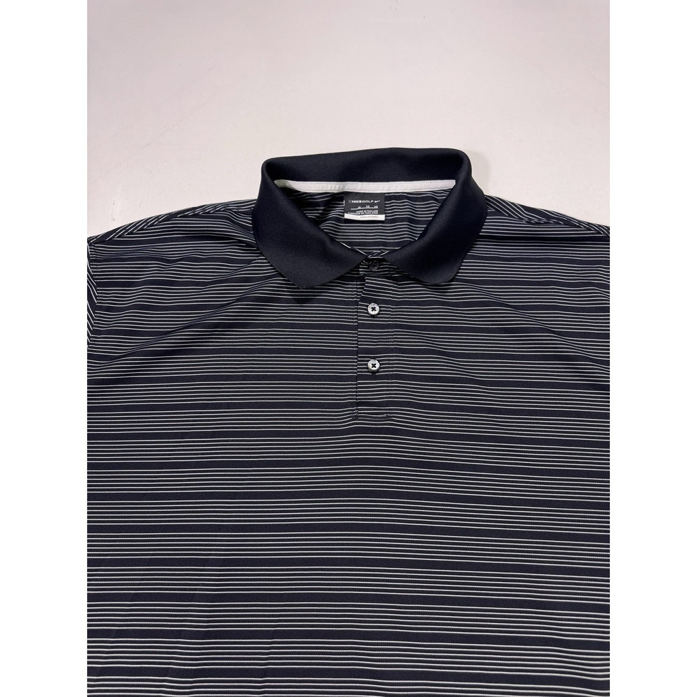 Nike Golf Polo Shirt Mens XL White Black Stripe Dri Fit 274038 Performance